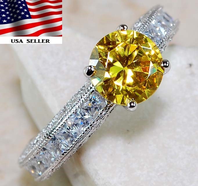 2CT Heat Treated Yellow Topaz 925 Solid Sterling Silver Ring Sz 6 