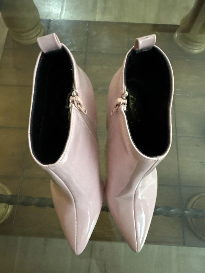 Botas Qupid para mujer talla 5,5 rosa charol botines al tobillo punta tacón bloque cremallera Foto 3 de 4