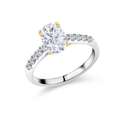 925 Sterling Silver Ring with 10K Yellow Gold Prongs G/H Lab Grown Diamond Set