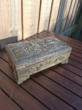 Antique Japanese Metal Ornate Relief Design Lidded Tobacco / Trinket Box