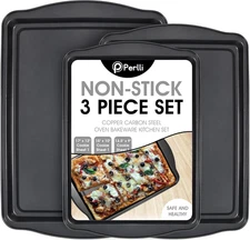 3 Piece Nonstick Cookie Sheet Set Carbon Steel Baking Pans Oven Safe Trays