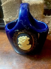 Mount Clemons Pottery Cameo Basket Vase | Blue Marble Like Finish
