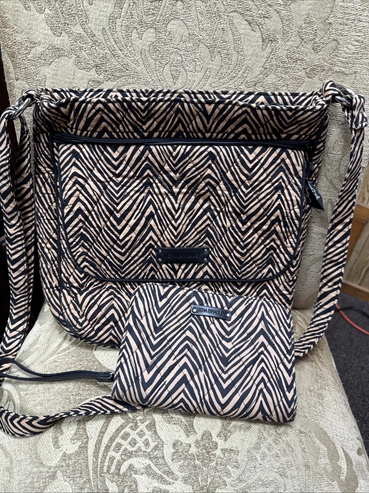 Bandolera Vera Bradley Doble Cremallera Bolso Cebra - Cartera Muñequera a Juego