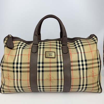  Vintage Burberrys Nova Check Large Travel Duffel Weekender Bag Brown 50cm  