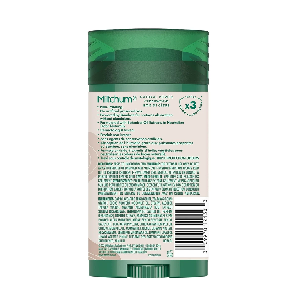 Desodorante en barra Mitchum Men Natural Power, madera de cedro, 2,7 oz (paquete de 2) Foto 4 de 4