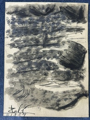 salvador dali drawing and painting on old paper signed stamped vintage