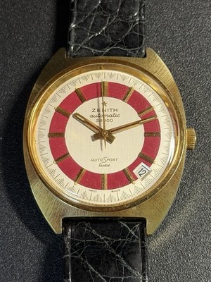 Zenith AutoSport Luxe NOS Automatic Cal. 2562 Stck. seltenes rotes Zifferblatt 28.800 A/h Vintage