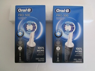 TWO the same! ORAL-B PRO 500 Rechargeable Toothbrush COMPLETE New Sealed LOOK!