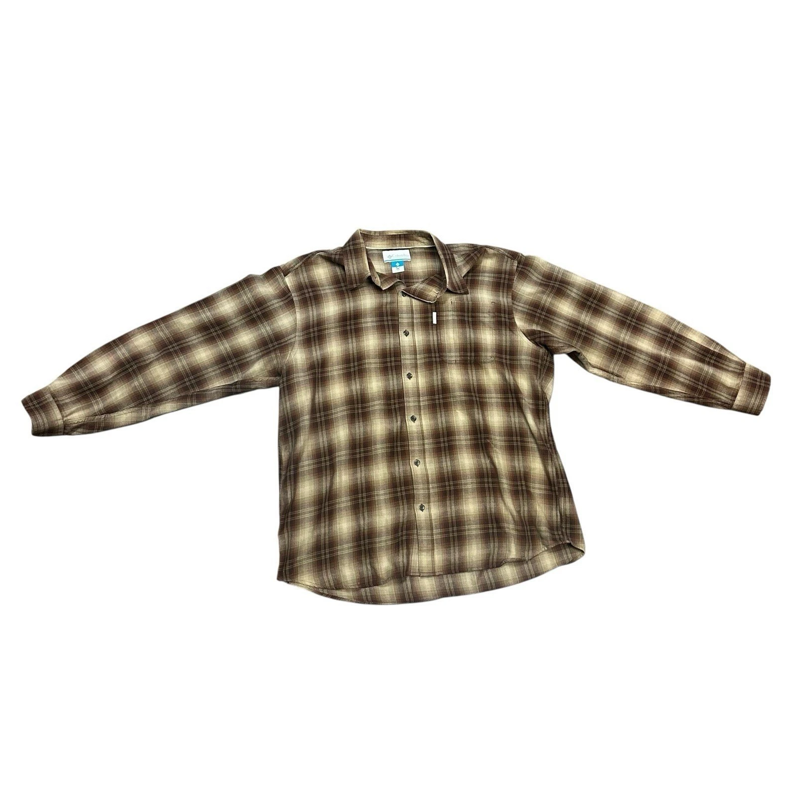 Columbia Shirt Mens XL Brown Plaid Long Sleeve Button Front Cotton Casual Hiking