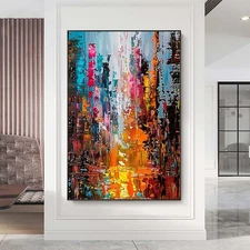 Modern Hand Painted Oil Painting On Canvas Abstract Orange City 3D Colorful