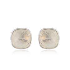 Rainbow Moonstone Gemstone Fine Sterling Silver Stud Earrings Jewelry