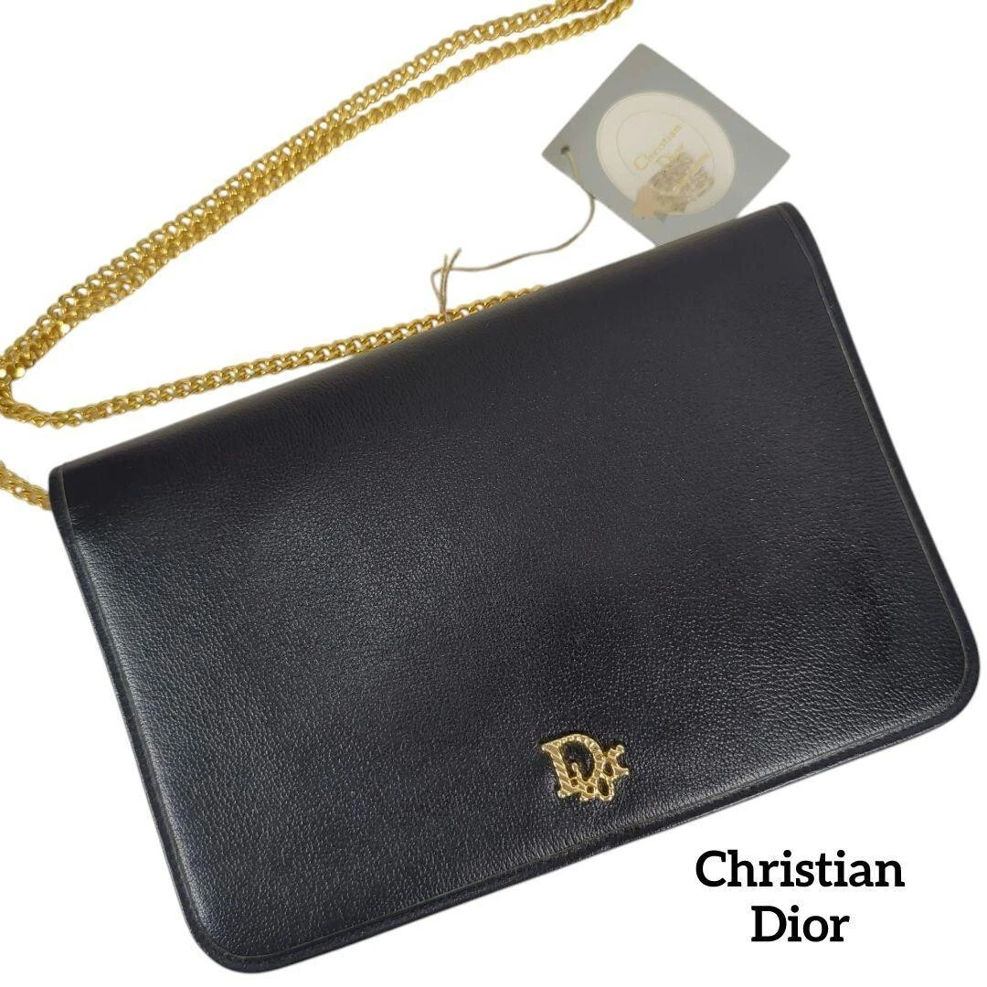 Sac bandoulière Dior Trotter cuir noir chaîne dorée femme authentique