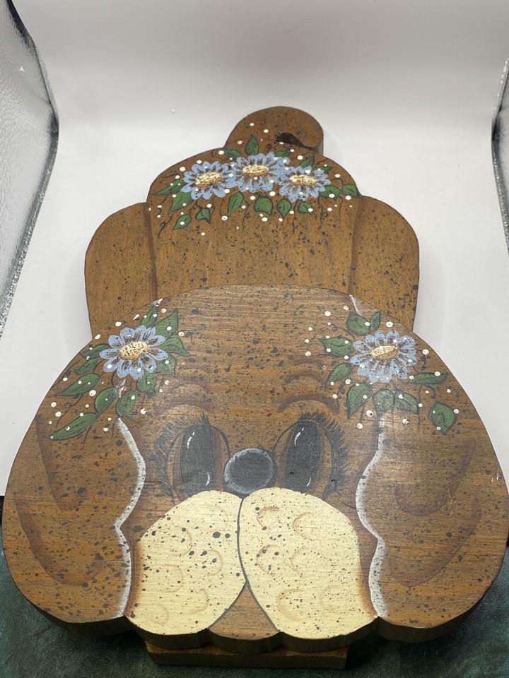 Handmade Dog Decor Wooden Cutout Wall Hanging Painted 11"x7" Folk Art