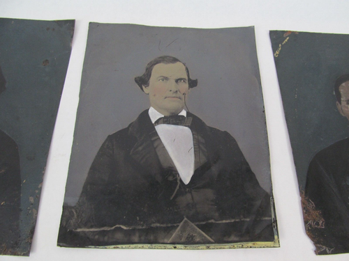 3 Antique Tintypes Metal Photographs Portraits - Picture 3 of 5