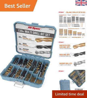 130-teiliges gemischtes Multi-Bohrer-Set. 1 bis 10 mm HSS Titanbeschichtet, Mauerwerk & BH...