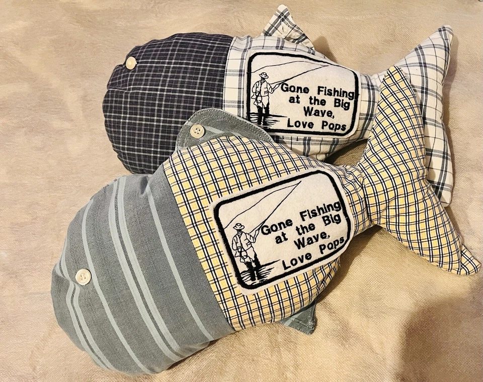 Handmade Memory Pillow Fishing Keepsake Fish Cushion, Father, Grandad - Image 2 of 4