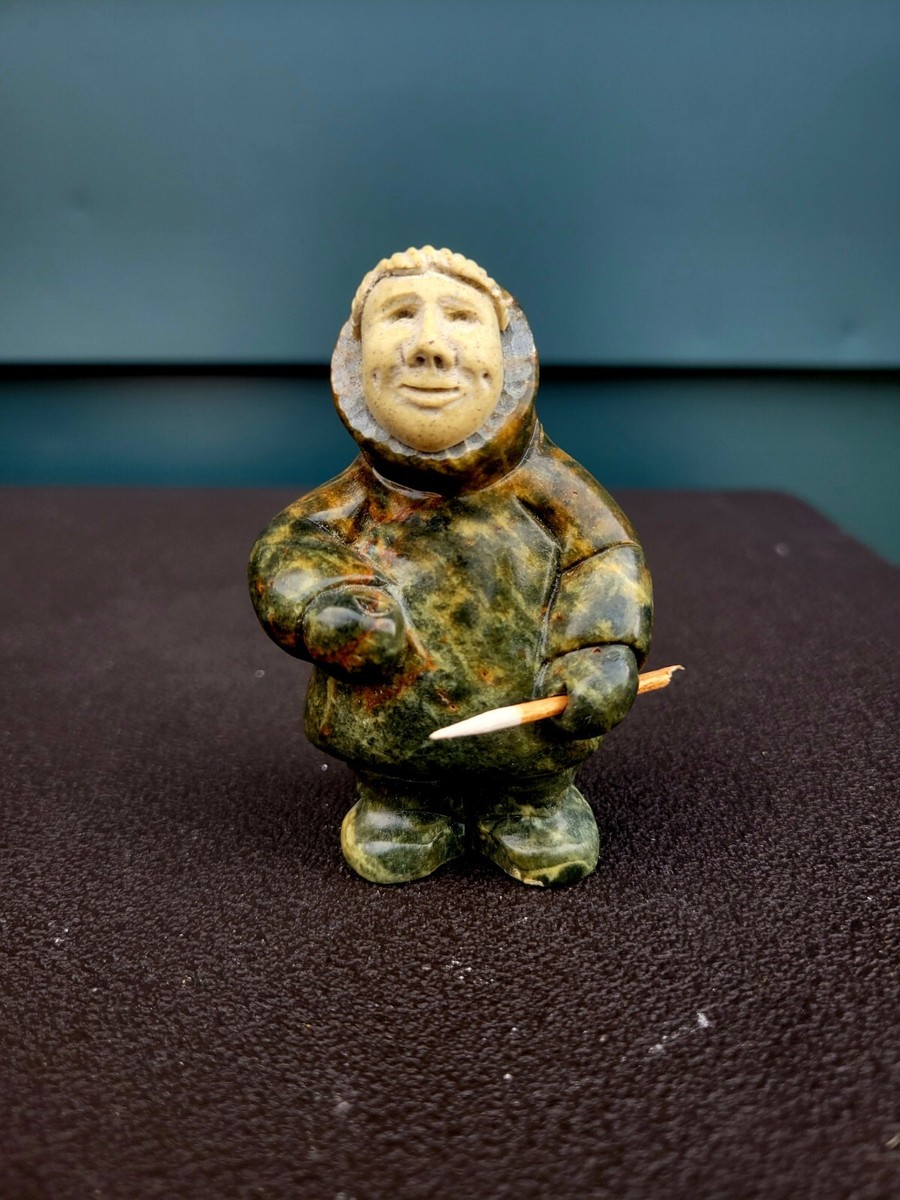 Vintage Inuit Eskimo Soapstone Signed Hunter Carving