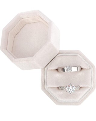 Velvet Ring Box 2 Slots Beige