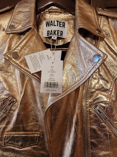 Walter Baker Gold Lamb Leather Moto Jacket - Picture 4 of 5