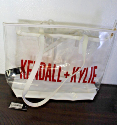 Kendall + Kylie Clear Tote Bag 13'' Tall PVC & Leather Straps Zip Top NWT White