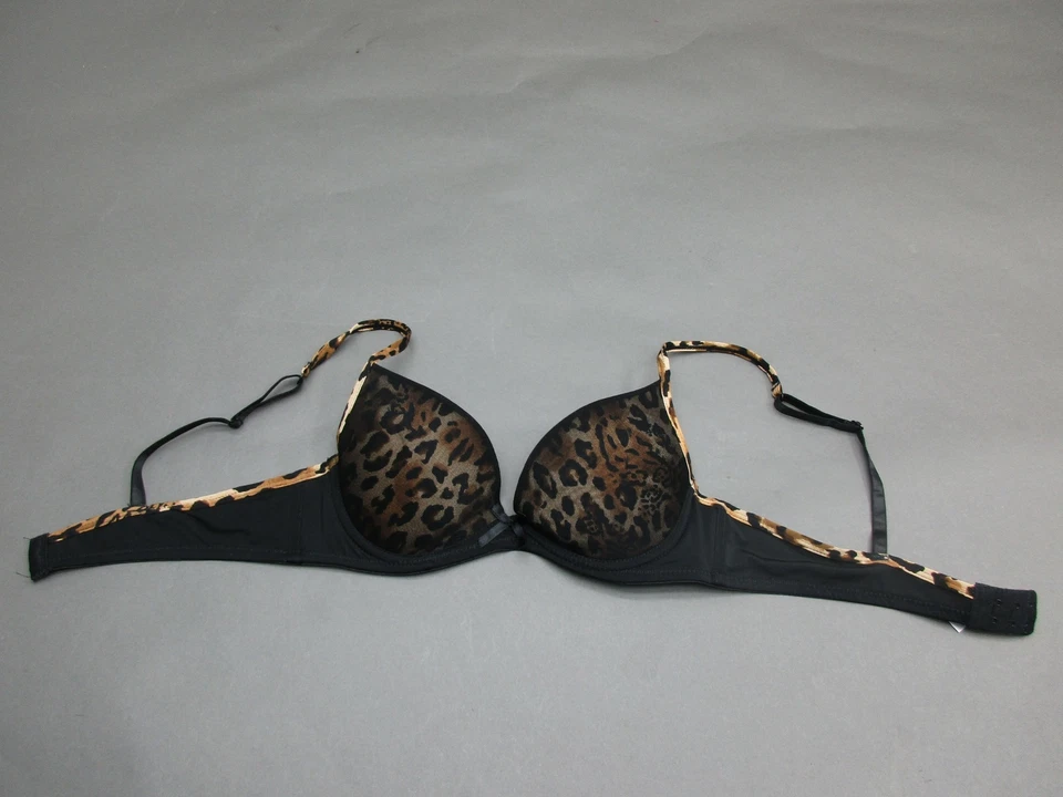 34A Unbranded Black Animal Print Underwired Padded Back Closure Demi Bra 2F - Image 3 of 4