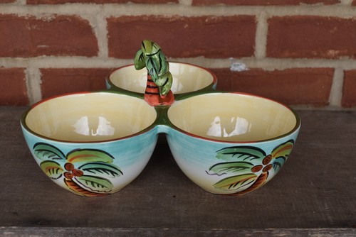 Clay Art COCONUT PALM TREES Ceramic 3 section Condiment Bowls - Picture 4 of 7