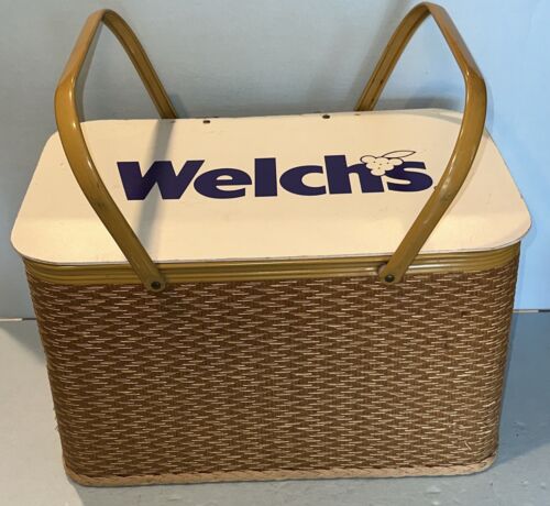 Vintage “Welch’s” Advertising Redmon Large Wicker Picnic Basket Made In USA - Afbeelding 1 van 13