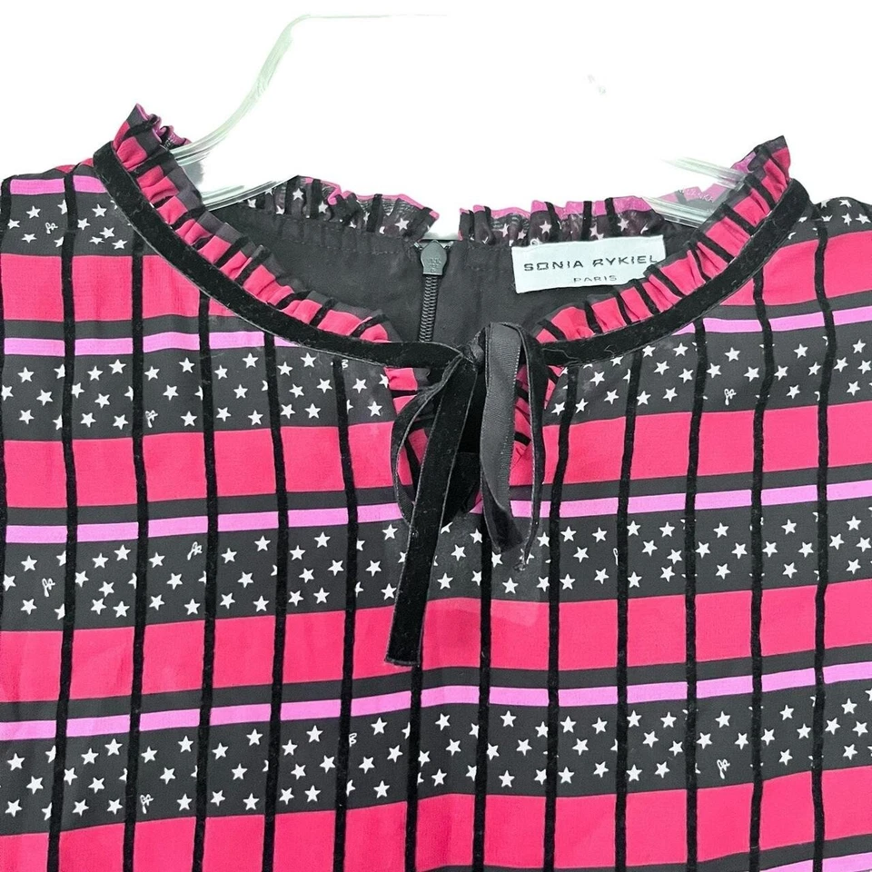 SONIA RYKIEL Girls 10  Stars Stripes Voile Dress Pink Red Black Long Bell Sleeve - Image 2 of 4