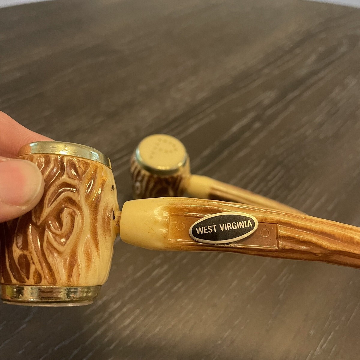 west virginia pipe tobacco Vintage Plastic Salt & Pepper Tobacco Pipe West Virginia Souvenir