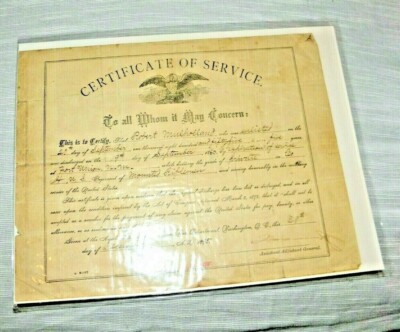 VINTAGE CERTIFICATE OF SERVICE FORT UNION NM PRIVATE MOUNTED RIFLEMEN 1860 1895