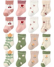 Newborn Baby-girls Socks and Bow Infant Toddler Ankle 0-6 Months Flower-8pairs