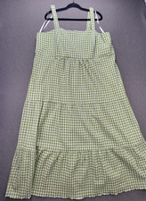 Ever New Curve 18 Green White Gingham Check Sorrento Smock Tier Midi Dress 1487