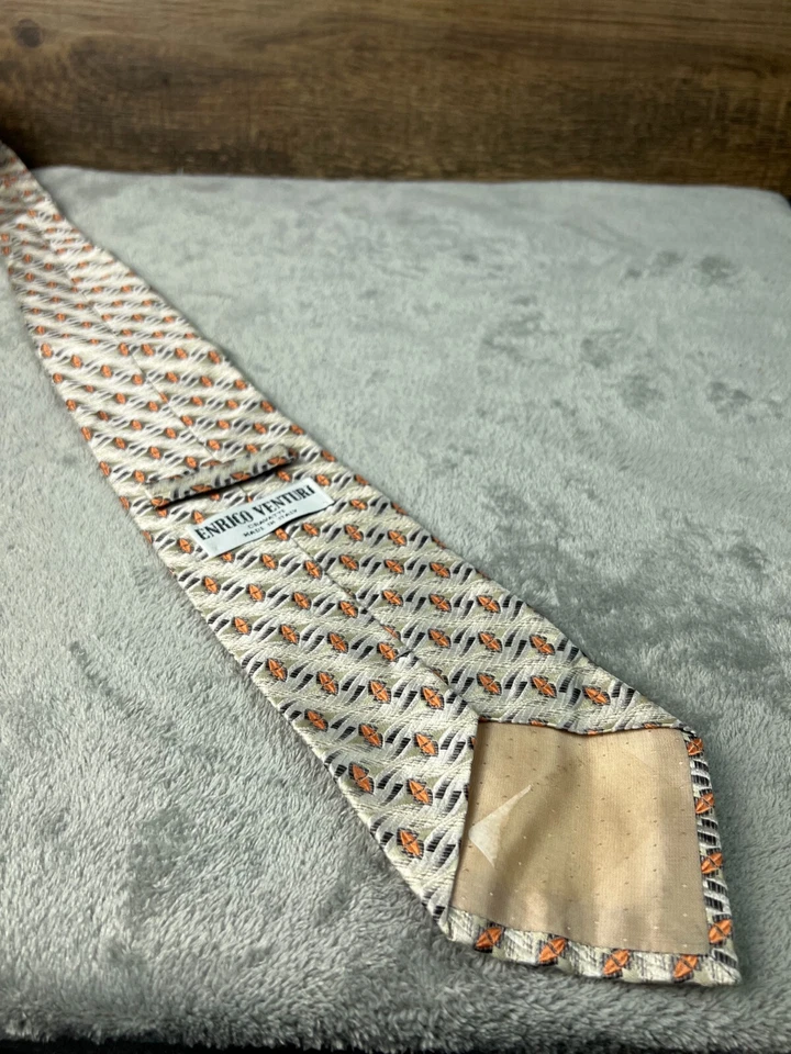 Corbata Enrico Venturi Cravatte Hecha en Italia 100% Seda Beige Ancho Clásico Foto 4 de 4