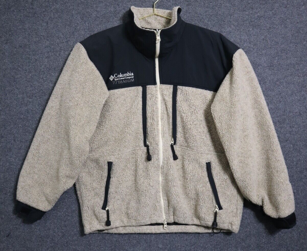Vintage Columbia Jacket Men Large Beige Titanium Fleece Sherpa Full Zip  Fall 98'
