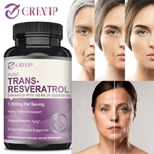 120pcs Trans-Resveratrol 1500mg-Quercetin-Anti-Aging Antioxidants,Brain Support