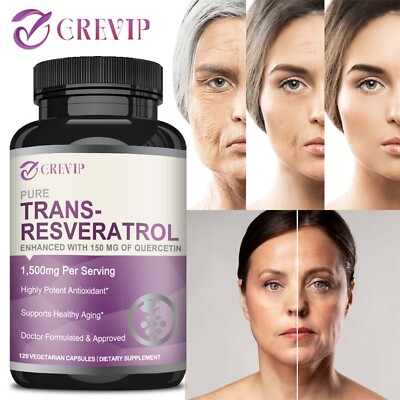 120pcs Trans-Resveratrol 1500mg-Quercetin-Anti-Aging Antioxidants,Brain Support