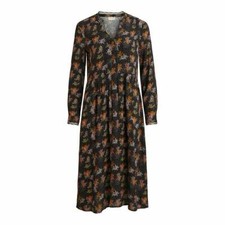 VILA Leaf Print Midi Dress Size 10 Long Sleeves Black Lace RRP £52 New Tags