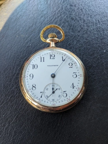 ANTIQUE WALTHAM OPEN FACE GOLD G/F POCKET WATCH,  15 jewels