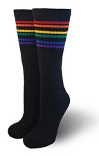Pride Socks Black Rainbow Under The Knee Striped Tube Socks