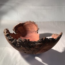 Large 9 Inch Cherry Burl Wood Bowl Raw Edge Knots Artisan Signed Handcrafted