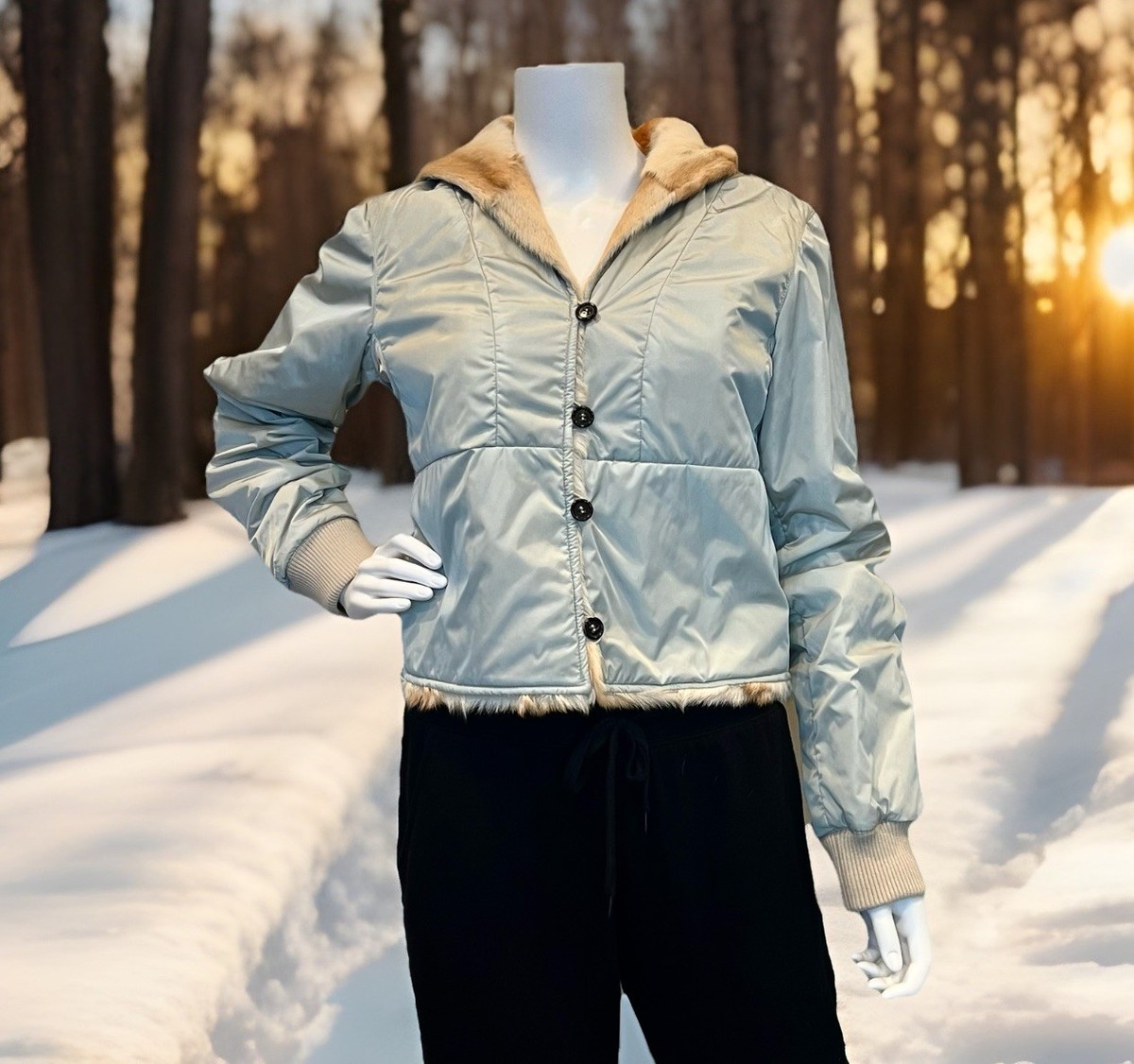 ジャケット・アウター PRADA SPORT Harf coat Prada Sport Women's Size 4/42 Light Blue/ Grey Fur Lined Hooded