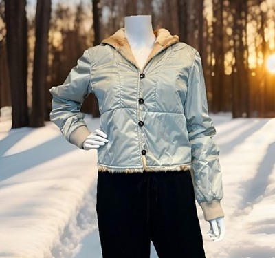 Prada Sport Women's Size 4/42 Light Blue/ Grey Fur Lined Hooded