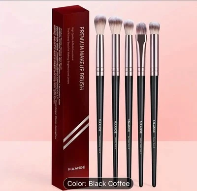 MAANGE 5pcs Eyeshadow Brush Contour brush, detail colouring brush, Black/silver