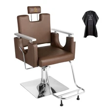 Barber Chair Reclining Salon Chair Height Adjustable Hair Chair 360 Swivel Brown