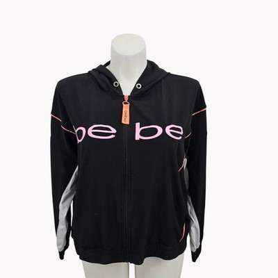Bebe Sport Womens 2X Black Hooded Zip Up Jacket Polyester Spandex Blend
