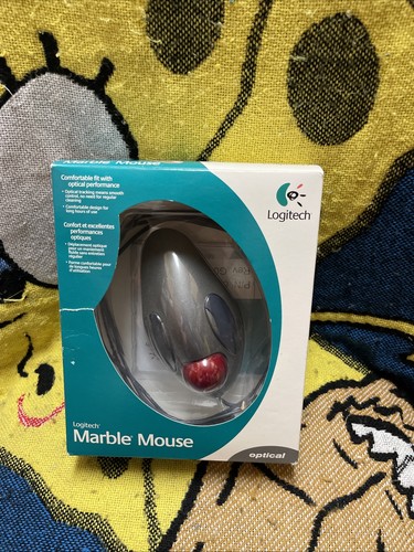 Logitech Marble Optical Trackball Mouse Gray/Red USB Plug In, Open Box, Works!