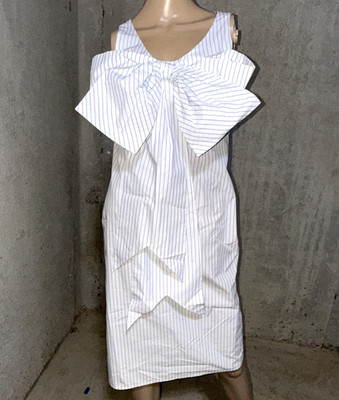 Boutique Moschino Cascading 3D Bow Front White Striped Cotton Dress US 4 6 IT 40