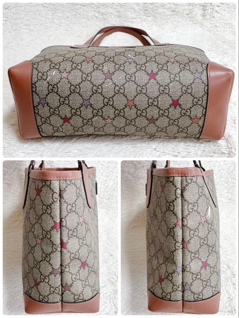 GUCCI GG Supreme Star Tote Bag Pink Brown PVC Leather Authentic AB B thumbnail 5
