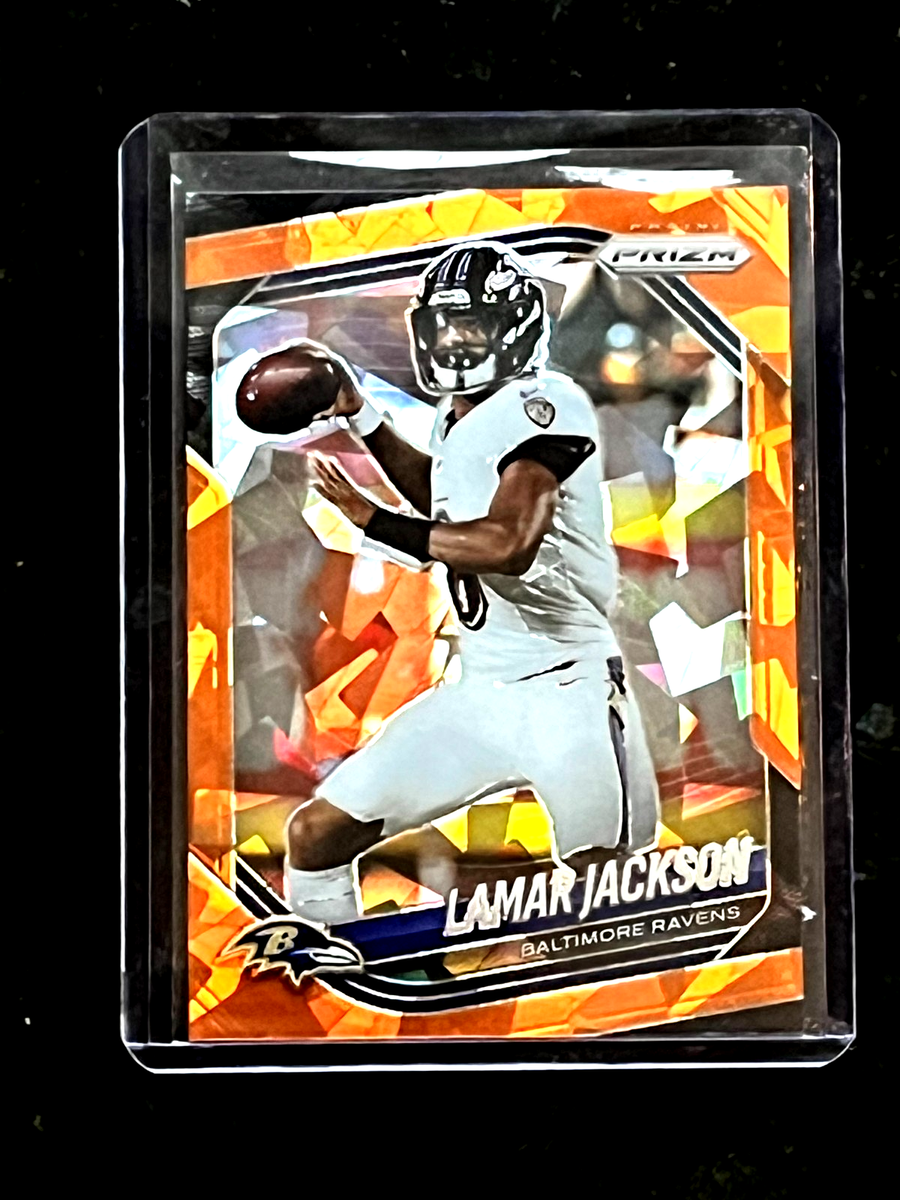 Lamar Jackson 2025 Panini Prizm Orange Cracked Ice Baltimore