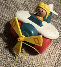 Fisher Price Vintage 1980 Pull Along Airplane Toy w/ Spinning Propeller